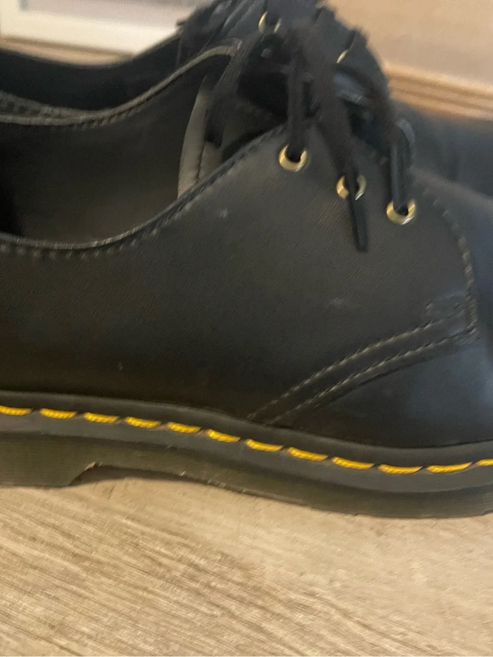 Dr. Martens Black Leather 3-Eye Derby with Yellow Stitching
